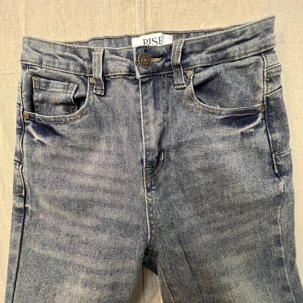 Rise Supply Co Flare Jeans Womens Size 3 Green Vintage Wash Cotton Blend Stretch - Picture 14 of 15